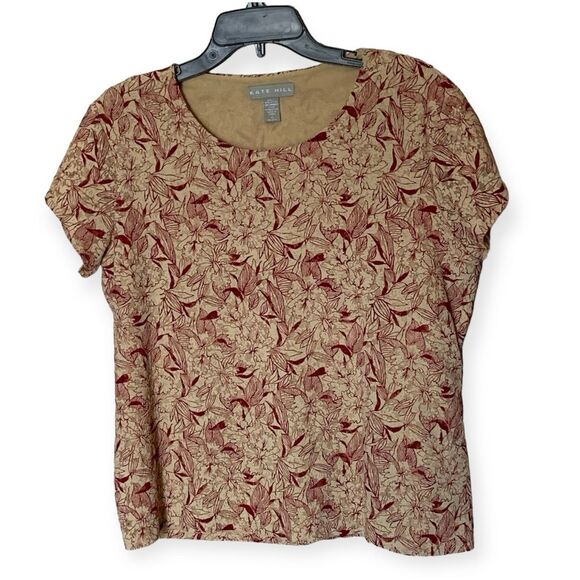 Kate Hill Red and Tan Short Sleeve Pullover Lace Overlay Shirt  Blouse- Size XL - Picture 1 of 7